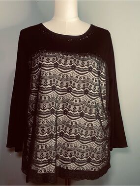 Alfred Dunner Black Knit Top with Crew Neck Size L